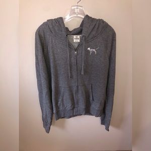 PINK Sequined Gray Zip-Up Hoodie